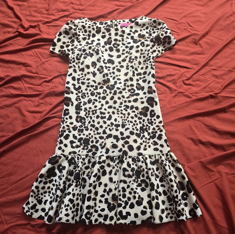 Betsey Johnson Black and White Midi Dress with Flutter Sleeves